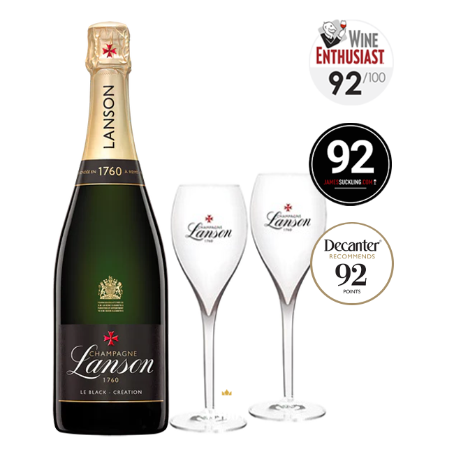Champagne Lanson, Le Black Création + 2 Champagneglazen